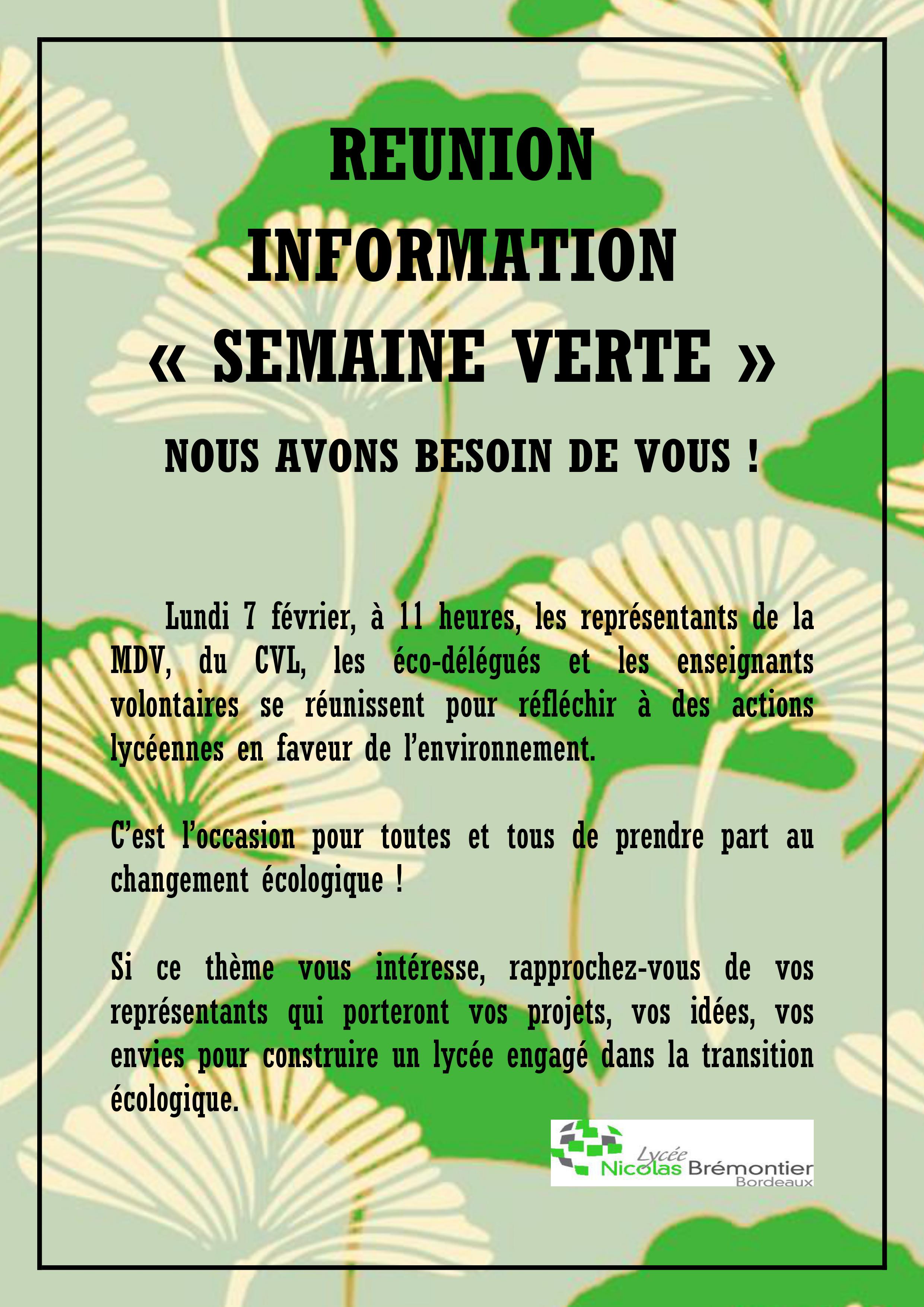 Affiche Réunion Information Semaine Verte